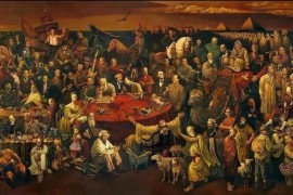 国外网上热传的一幅油画：103位世界名人，毛主席端坐正中！